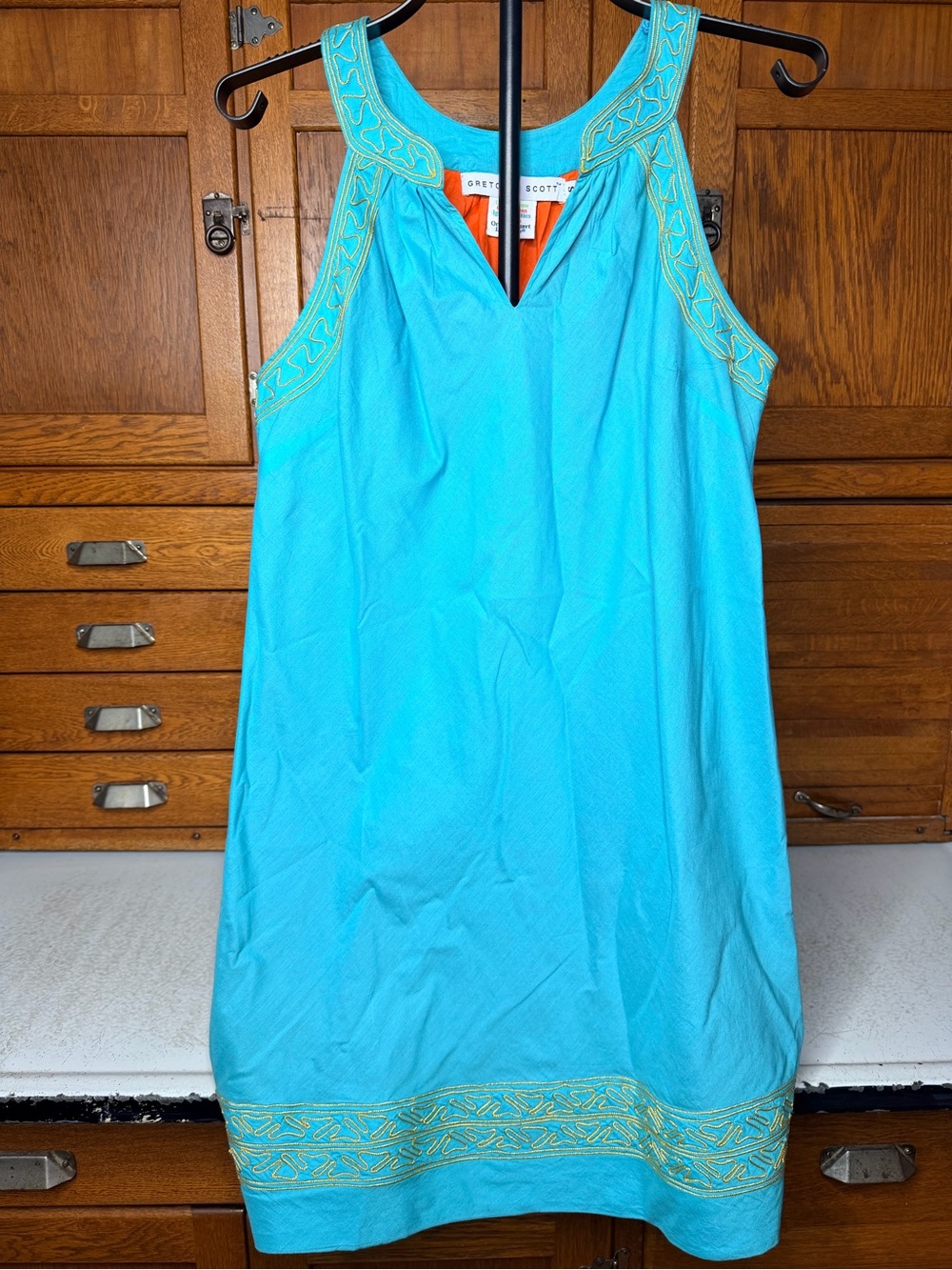 Gretchen Scott Bright Turquoise Embroidered Shift Dress